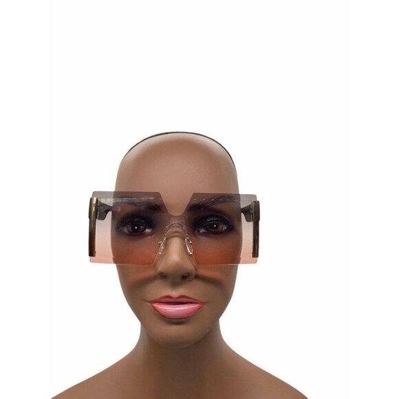 Frameless Hourglass Sunglasses Pink Gradient & Gold Accents Oversized Modern Loo - Picture 2 of 11